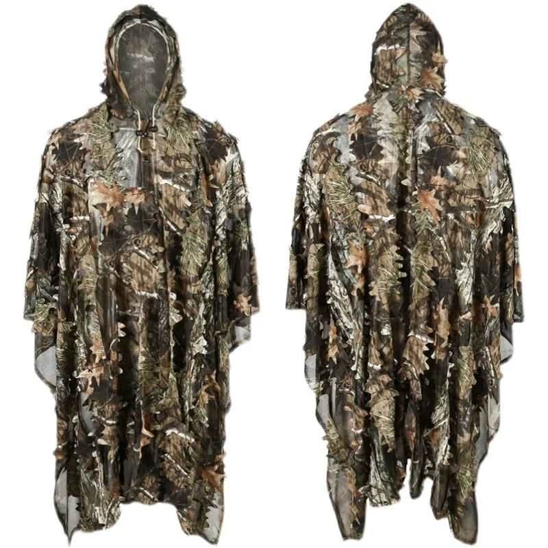 Outdoor T-Shirts 3D Maple Leaf Hunting Camouflage Poncho Ghillie Suit Sniper Clothing Camo Cape Cloak for Shooting Airsoft Wildlife Pography 230825