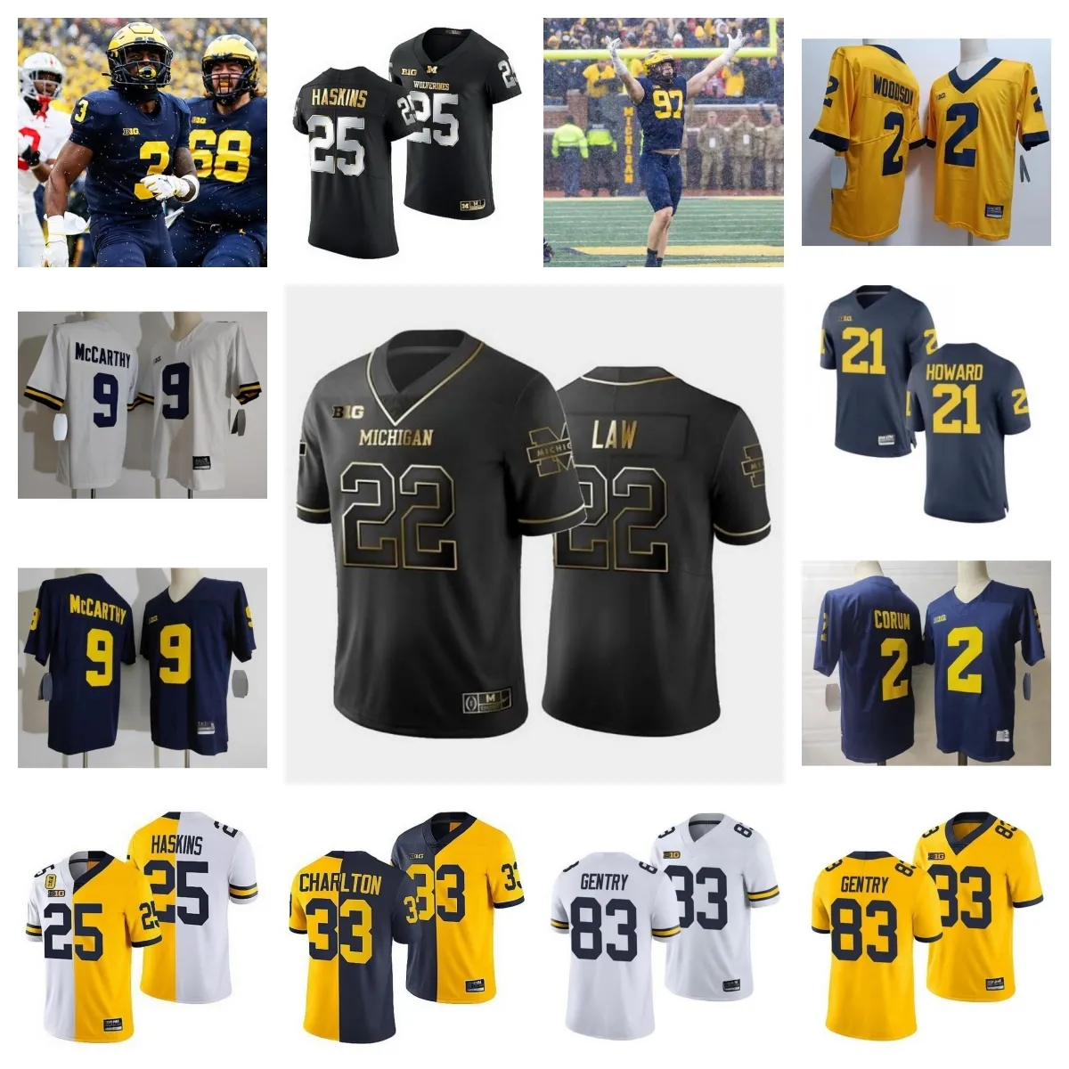 Michigan Wolverines Voetbalshirt 56 Amir Herring 65 Zak Zinter 51 Crippen 16 Semaj Bridgeman 28 Quinten Johnson 18 Colston Loveland 32 Jaylen Harrell 6 Kody Jones