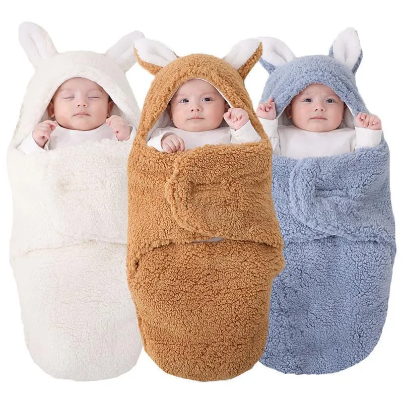 Baby Sleeping Bags Fleece Cotton Baby Cocoons Rabbit Bunny Cartoon Solid Baby Sleepsacks Wrap Swaddle Envelope for Newborns Babi