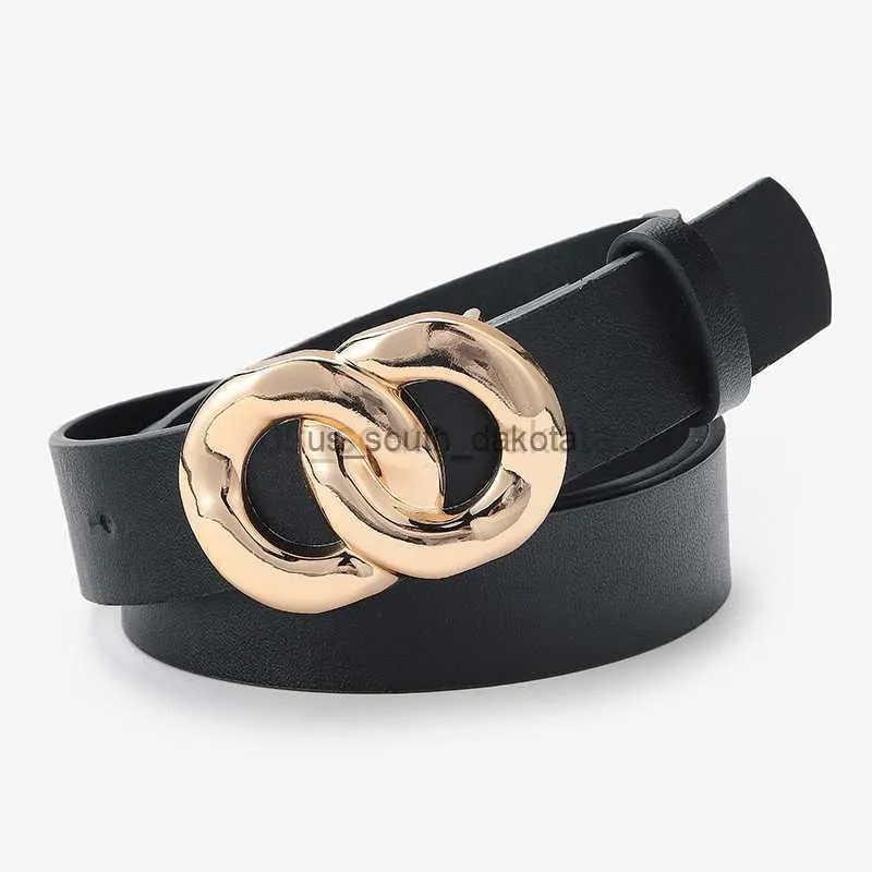Cintos femininos anel duplo cinto de ouro moda pu metal fivela cintos para mulheres novo preto vermelho cintura feminina jeans vestido 2021 l0825