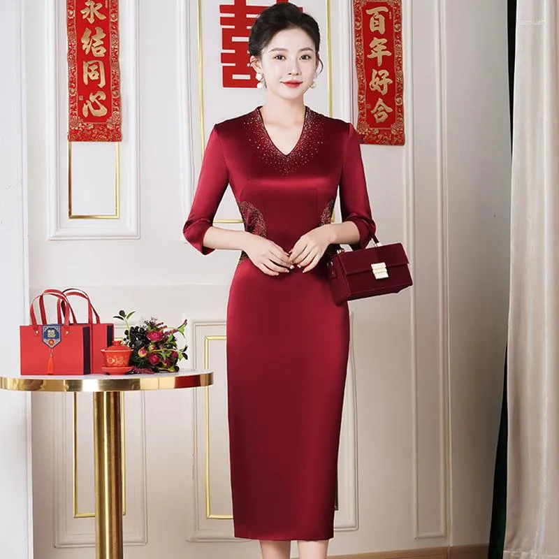 Ubranie etniczne Yourqipao Chińskie Cheongsam Mother of the Bride Sukienki Plus Size Hanfu Zestawy na wesele gości wieczorne suknie imprezowe