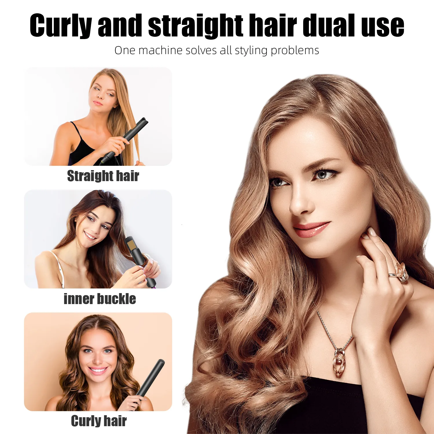 2-in-1 Ceramic Heat LED hair styler and Curler - QXXZ Flat