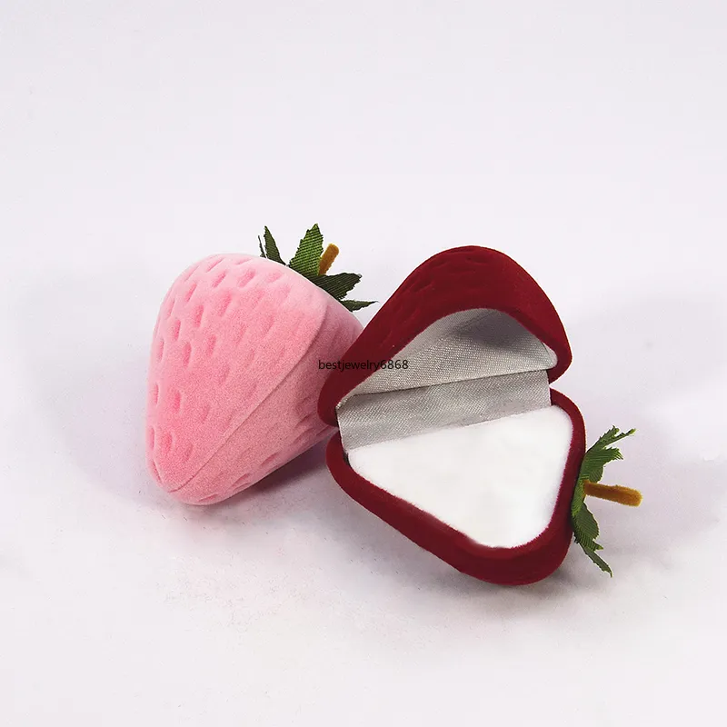 Ny sammet Strawberry Flocked Mini Jewelry Organizer Söt låda för örhängen Halsband Armbandsmyckespaketet
