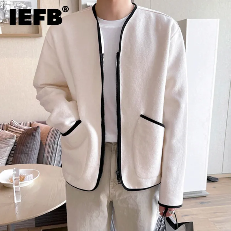 Męskie kurtki IEFB jesienne koreańskie koreańskie luźne męskie płaszcz kontrastowy kolorowy kieszonkowy długi rękaw zwykły mody 9A5468 230824