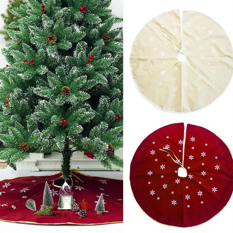 1 st 120 cm julgran kjol snöflinga mönster runda xmas träd kjol förkläden heminredning festliga julförsörjningar röd beige2580