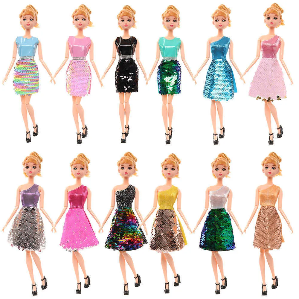 Vêtements de poupée à paillettes de 30cm, robe Barbie, vêtements changeants, ensemble d'accessoires de jouets familiaux pour filles américaines