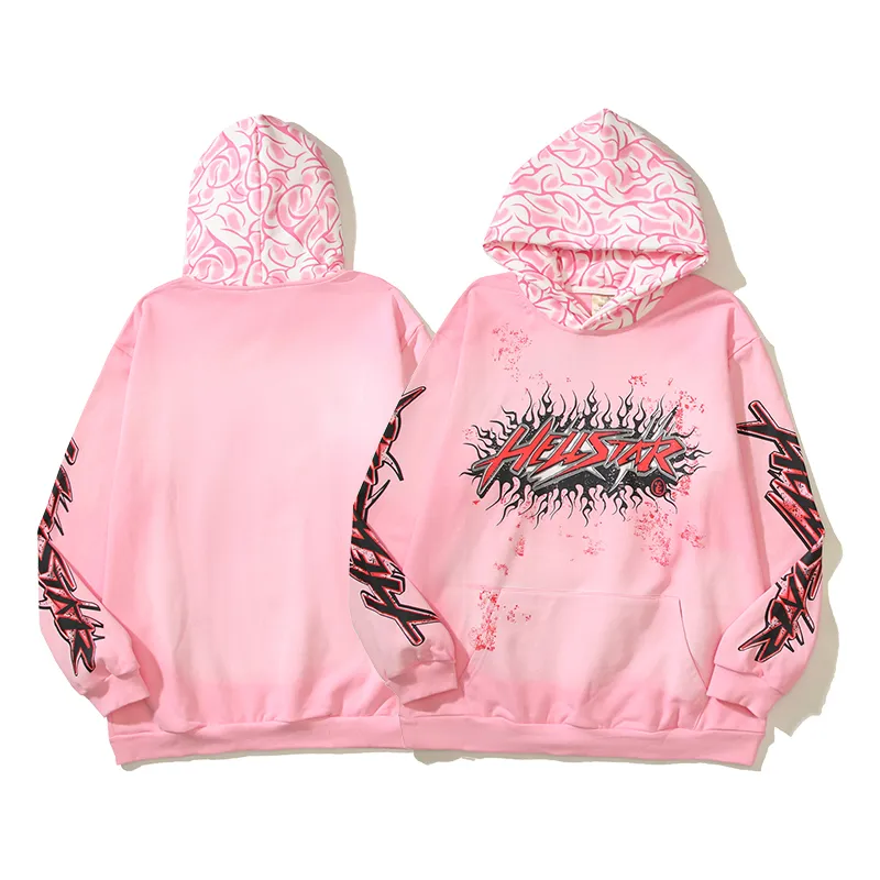 Hellstars Hoodies 레트로 인스 페인트 오프 인쇄 하이 스트리트 손으로 그린 ​​낙서 낙서 풀오버 스웨트 셔츠 느슨한 연인 따뜻한 양털 스웨트 셔츠 mlxl2xl