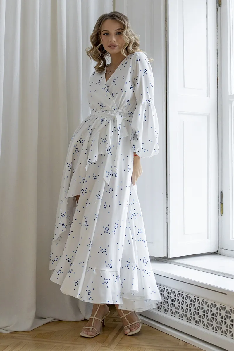 Women's Chiffon Polka Dot V Neck Ankle Length Dress, Short Sleeve Up To 50% Off