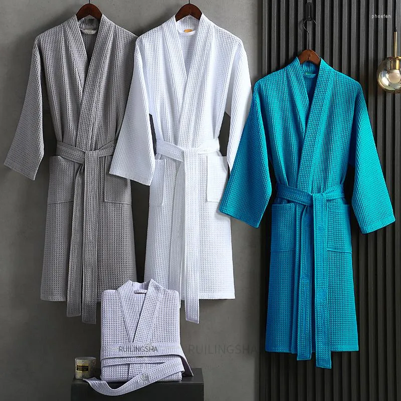 Men's Sleepwear Men Plus Size Waffle Bath Robe Suck Water Towel Bathrobe Summer Kimono Women Spa Dressing Gown Bridesmaid