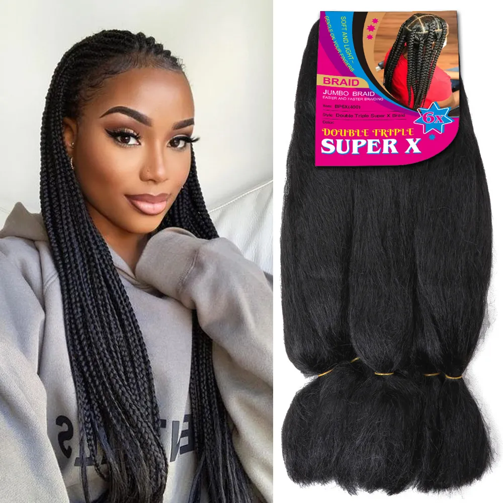 Natural Black Synthetic Pre Stretched Braiding Hair 24 Inches
