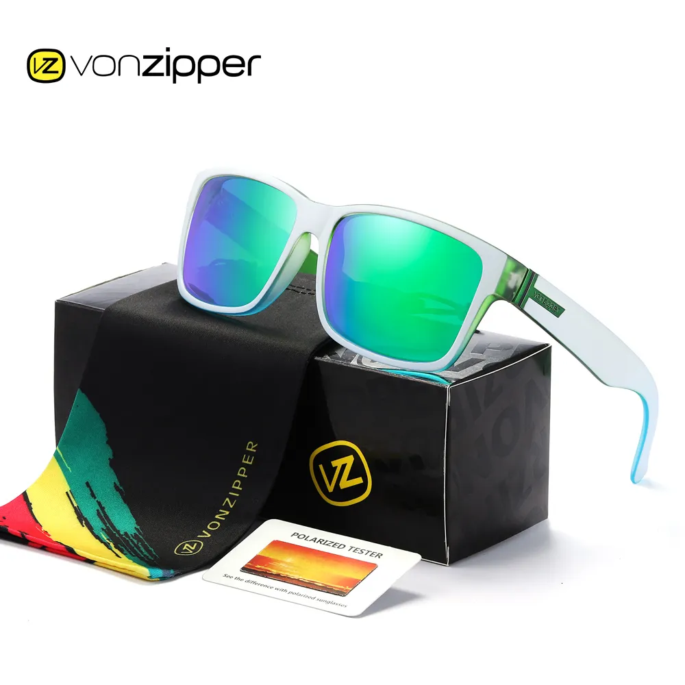 Zonnebril Kleurblok Frame Gespiegelde Zonnebril Merk VZ vonzipper Gepolariseerde Sport Heren Rijden Feestbrillen Zonnebril UV400 Met Etui 230824