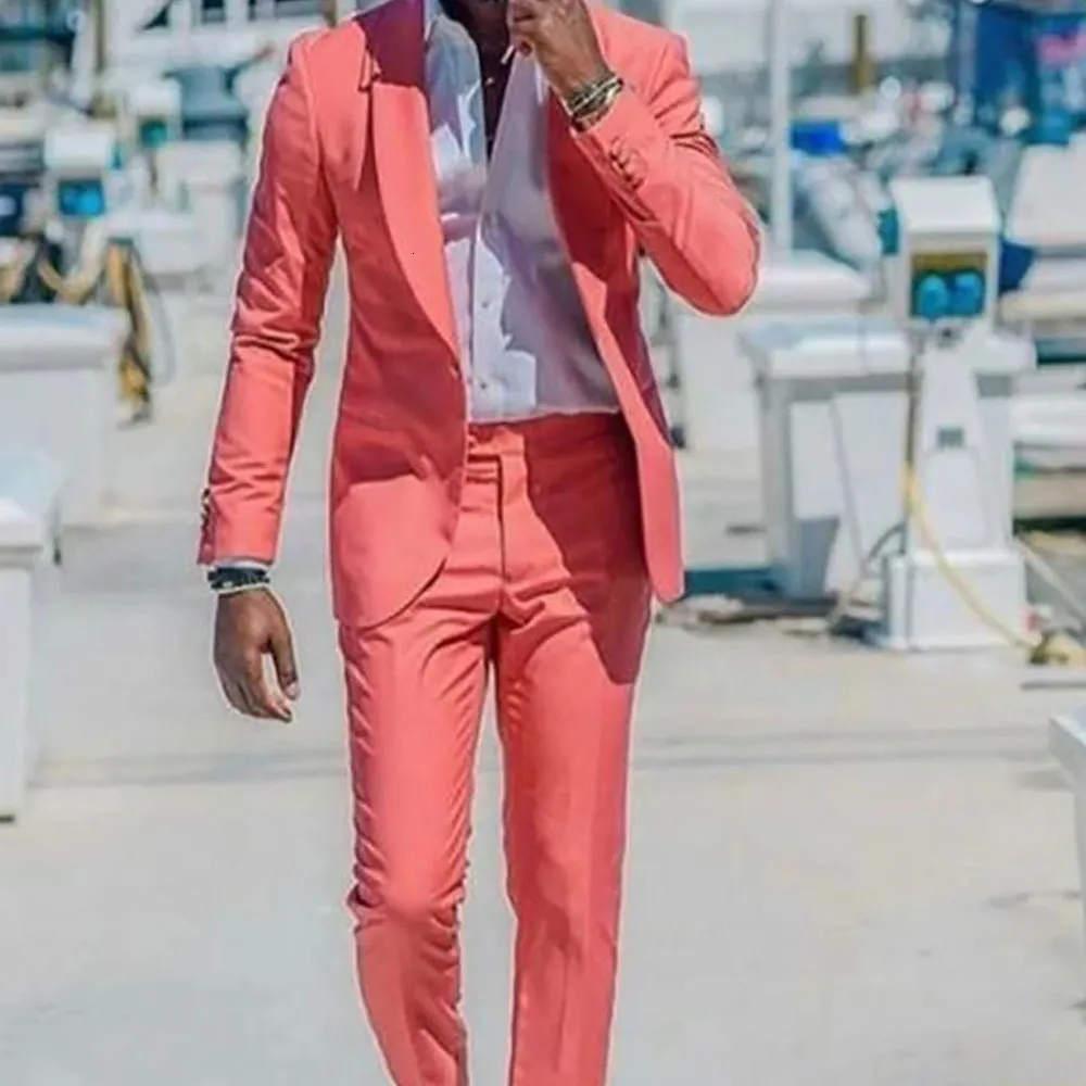 Męskie garnitury Blazers 2023 Summer Coral Men Shawl Lapel Prom Big and Tall Wedding na 2 -częściowy płaszcz spodni 230824