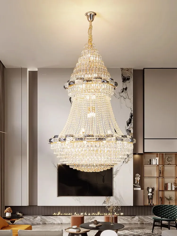 American Crystal Gold Chandeliers 유럽 고급 현대 천장 샹들리에 조명 조명품 카사 홈 거실 홀 매달린 램프 대형 광택 램파라스