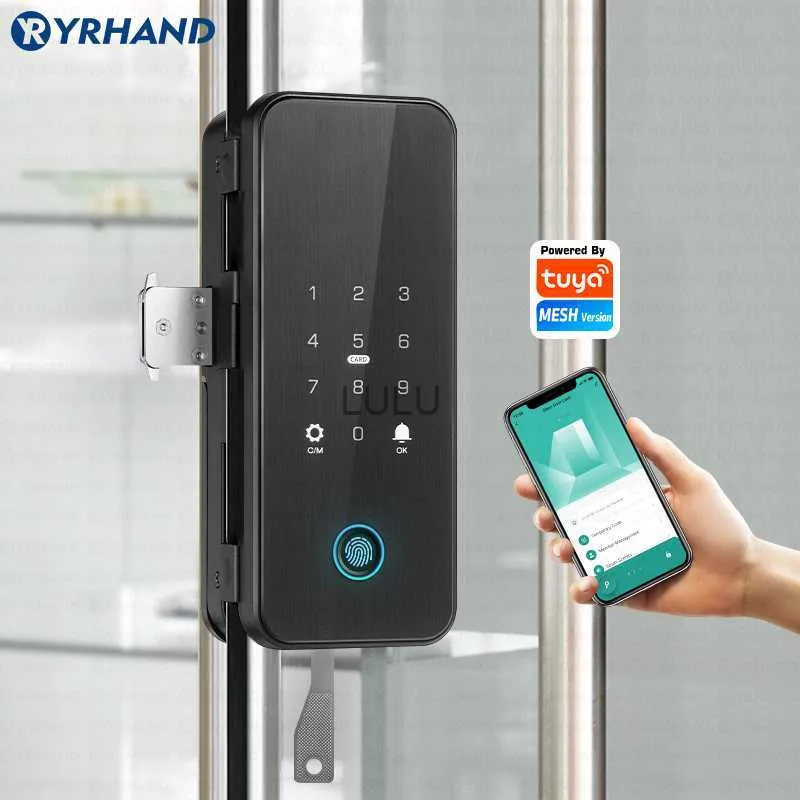 Yrhand borr gratis Bluetooth Biometric FingerPrint RFID Card Code Remote Control Tuya App Electronic Smart Glass Door Lock HKD230824