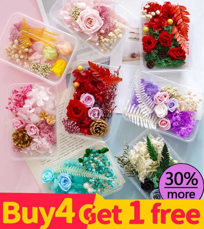 Köp 4 få 1Free Natural Dried Flowers Diy Material Torkade blommor Dekorativa tillbehör Set Torkat handgjorda material HKD230825