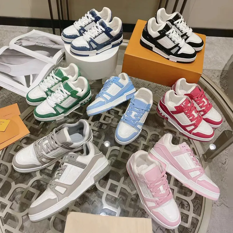 Designer herr tränare sneaker virgil casual skor kalvskinn läder abloh svart vit grön röd blå präglad läder överlägg plattform utomhus promenad sneakers