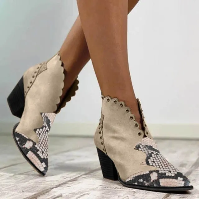 Buty żeńskie jesienne zimowe koronki skórzane kowbojskie buty Kameny Women Wedge High Obcies Snake Print Western Boot Obcina 358 230824