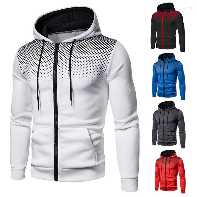 Men's Jackets Fashion Zipper Hooded Coat Long Sleeve Solid Color Polka Dot Pattern Slim Warm Sports Pullover Casual Jacket M-3XL