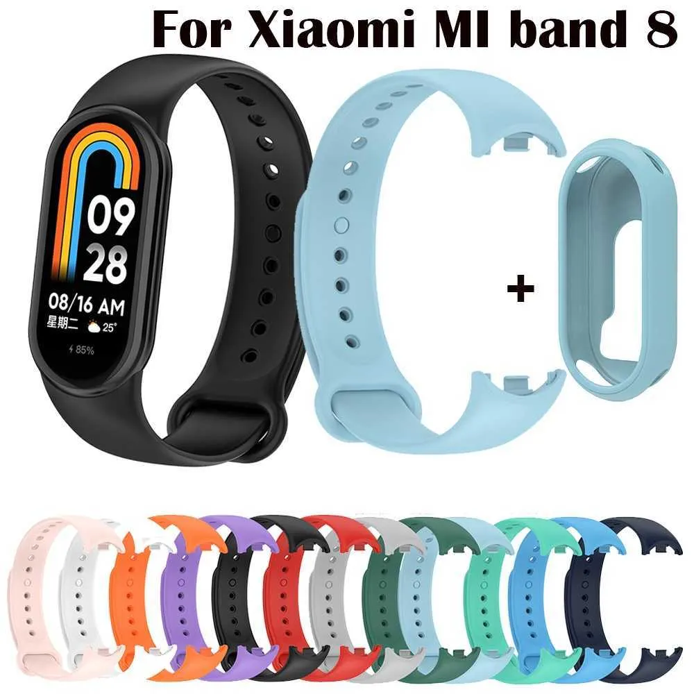 Xiaomi Mi Band 8 Smartwatch Smartwatch Yumuşak Spor Silikon Bant Xiaomi Miband 8 Strap Wristband Wriststrap Bilezik+ Kılıf