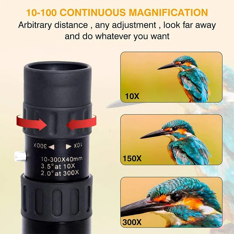 Monoculaire Zoom 10-300x - HD Pour Camping Et Extérieur - Compatible Smartphone