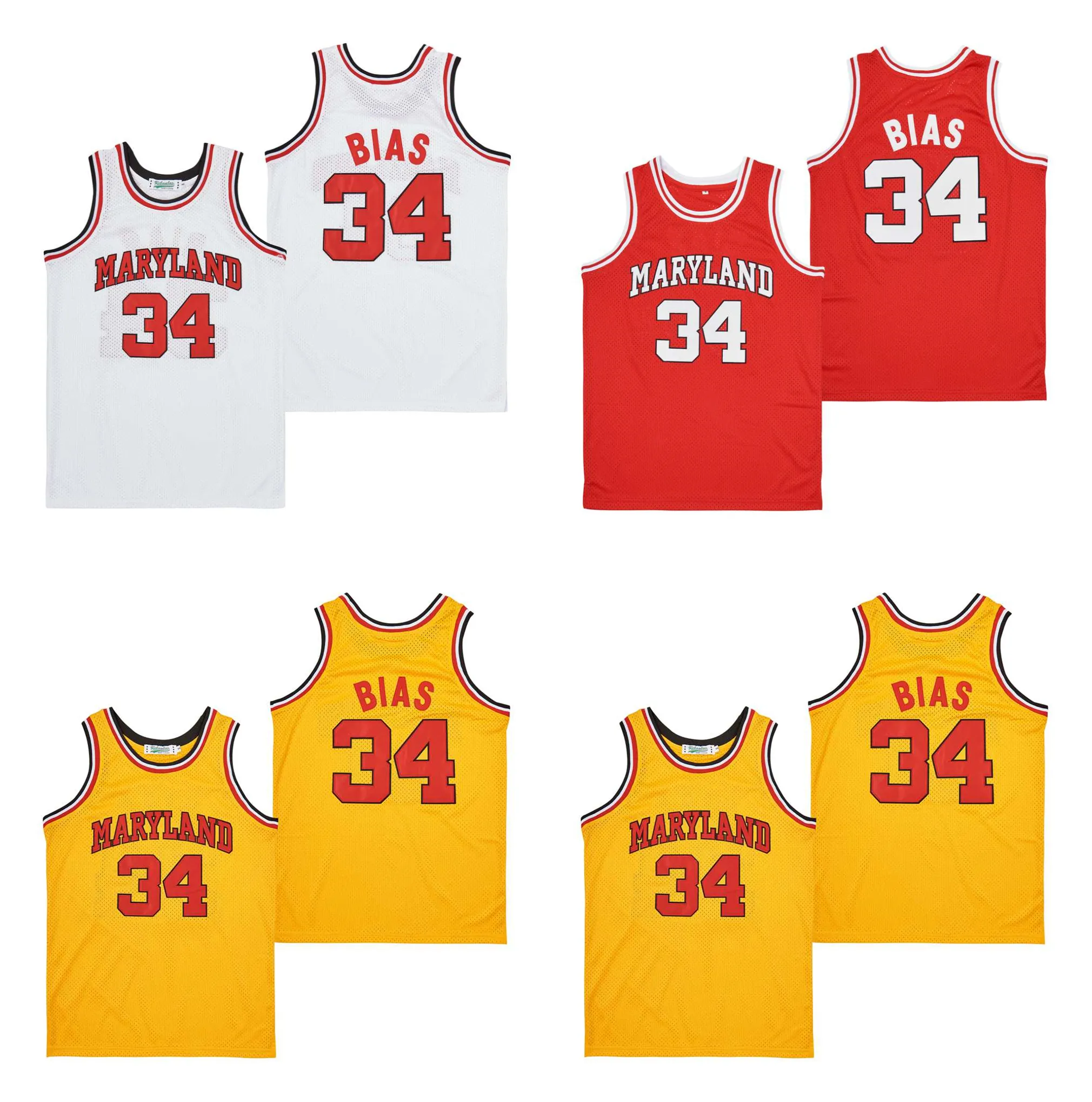 SL 34 Len Bias Maryland Movie College Basketball Jersey White Red Yellow Size S-XXL