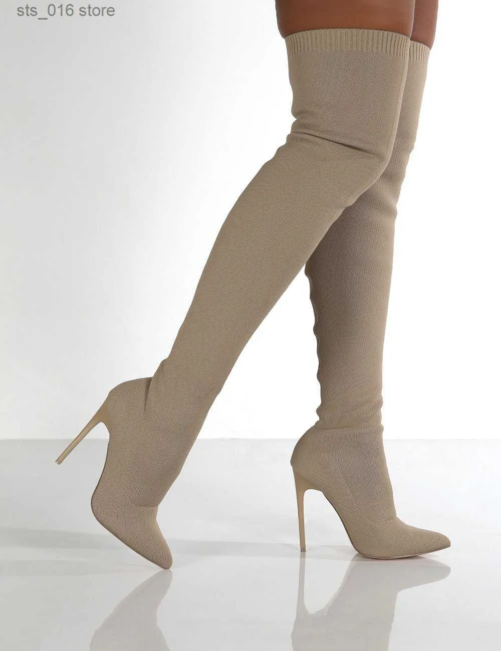 Kvinnor skor knähög sexig hög spets nya klackar upp vinter varm storlek 35-43 2021 modestövlar T230824 335