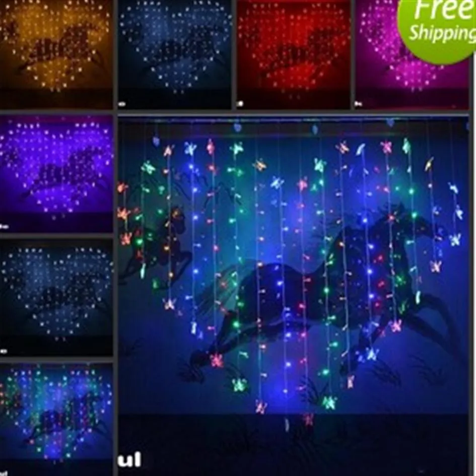 Chaîne de lumières LED colorées en forme de coeur de papillon brillant extérieur avec contrôleur suspendu pour la fête de noël de mariage AC110V-2236S