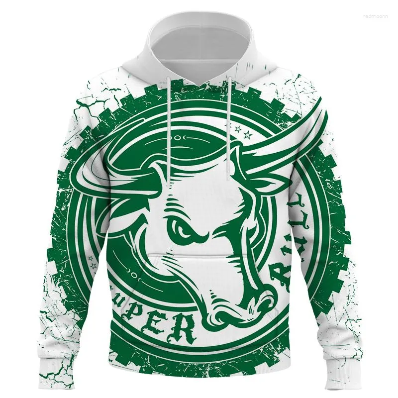 Herrtröjor Autumn Winter Green Bull 3D Print hoodie män kvinnor mode coolt modigt djur hajuku pullover barn sportkläder toppar