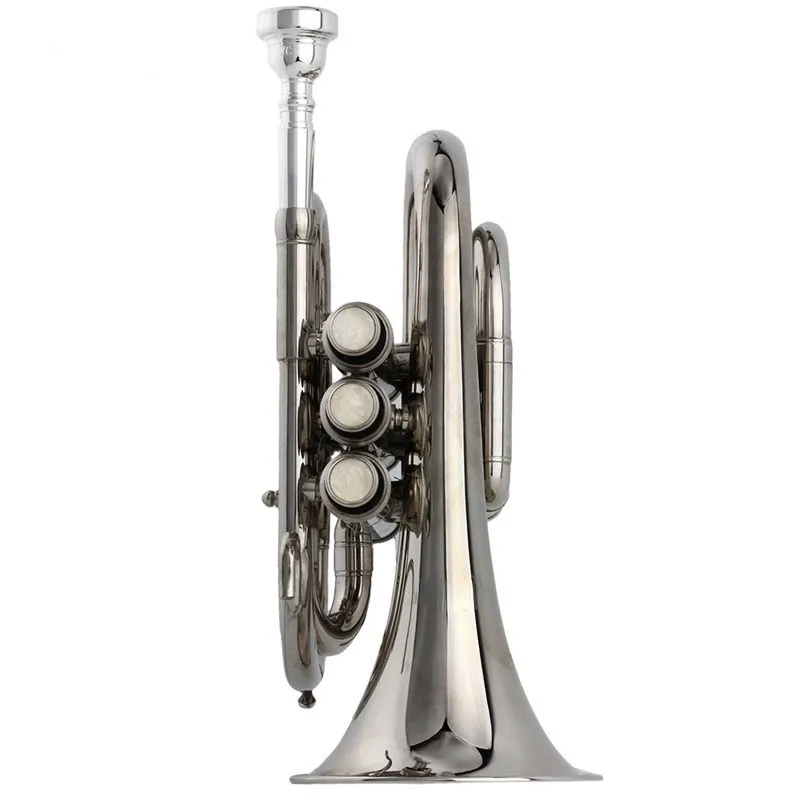 Avrupa Üst düzey B-Flat Gümüş Kaplama Cep Trompet BB Gümüş Palmiye Boyutu Pirinç Nikel Kaplamalı Kornet Rüzgar Enstrümanı