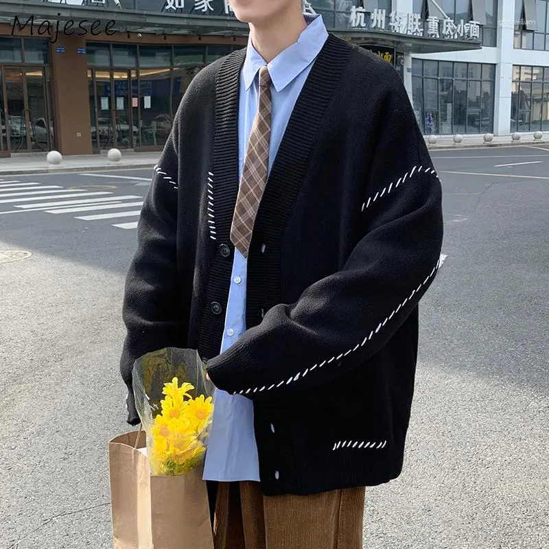 Мужские свитера -свитер Кардиган Мужчина Японские студенты Ретро модные мешковатые подростки мужчина хараджуку повседневная черная теплая одежда Ульзанг красивый