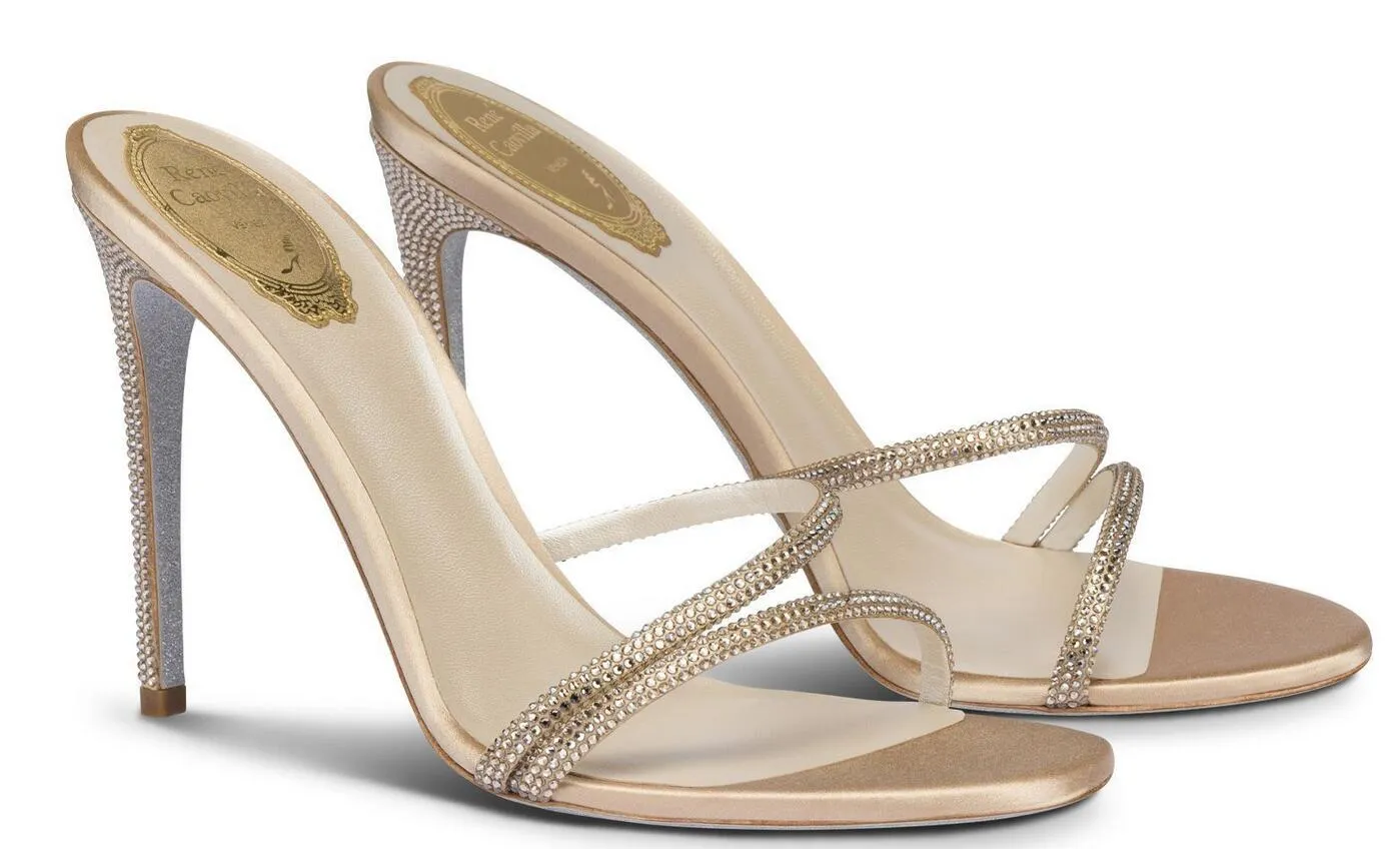 Elegant Women sandal wedding bride high heels genuine Leather Jewelled Sandals 105mm crystal strap pop sandals open toe luxury design shoes with box 35-42