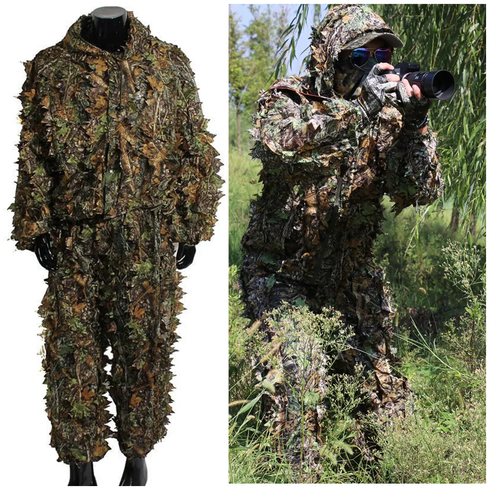 Vestes de chasse Hommes Femmes Enfants Ghillie Suit Hunter Camouflage Vêtements robe vêtements de chasse costume gilly Jungle airsoft Leave Clothing Hunting Suit 230825