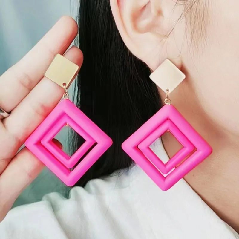 Simple Rhombus Hollowed Out Spray Paint Stud Earrings Personalized
