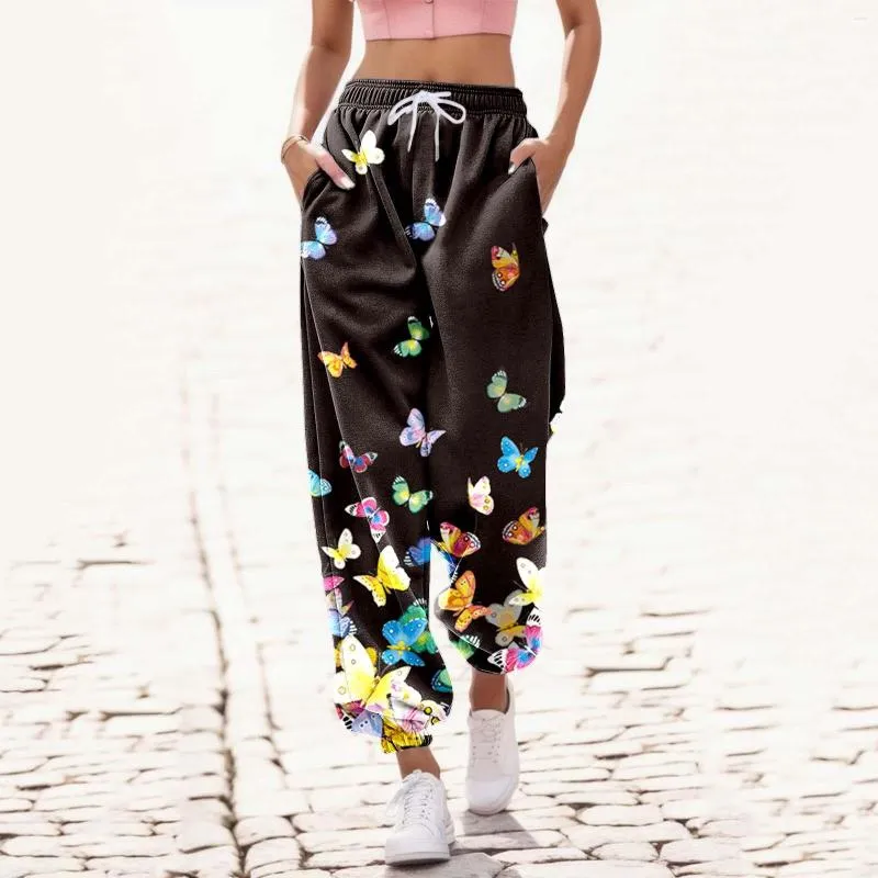 Butterfly Print High Waist Womens Loose Workout Pants Womens With