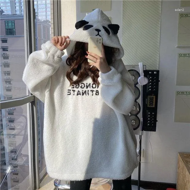 Hoodies femininos panda moletom masculino carta oversized meninos e meninas moletom coreia solto com chapéu