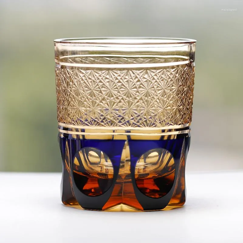 Verres à vin Edo Kiriko Verre à whisky en cristal fait à la main coupé à la superposition d'ambre clair