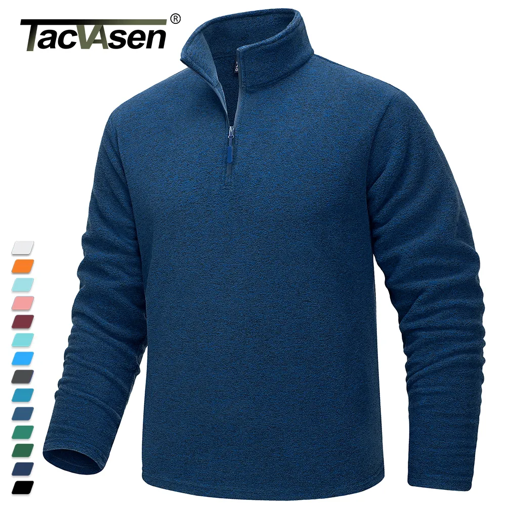 Suéteres masculinos Tacvasen 1/4 Zipper Collar Spring Fleece Sweaters Mens Moletons Quentes Respiráveis Casuais Esportes Caminhadas Gola Alta Pulôver Tops 230824