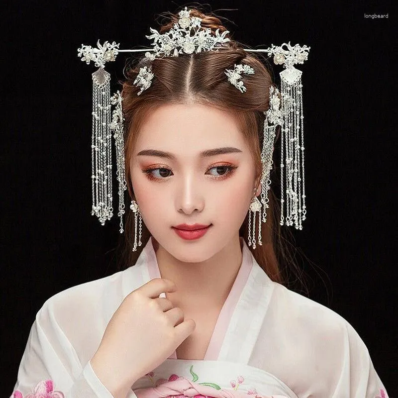 Haarspeldjes Speciale Witte Chinese Accessoires Vrouwen Hoofddeksel Set Kostuum Kwastje Stap Schudden Bruiloft Sieraden