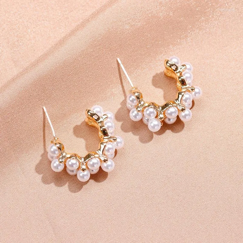 Stud Earrings Women White Pearls Big Circle Round Simple Gold Color Earring Party Jewelry Sweet Korean Girl Fashion