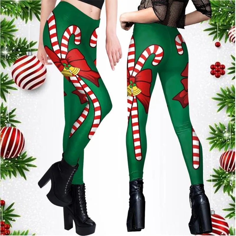 Kadın Taytları Kadınlar Stripe 3d Baskı Noel Noel Baba Kar Peynirleri Elk İnce Elastik Pantolonlar Kız Seksi Tayt Fitness Egzersiz Pantolon