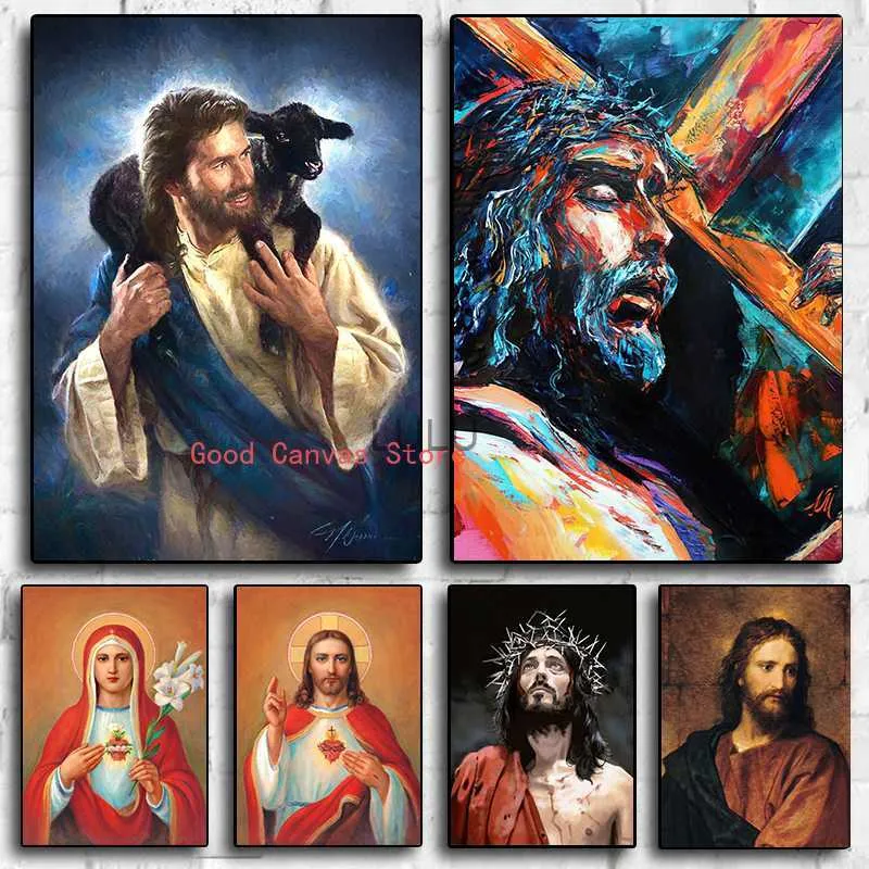 Katholische Kunst Leinwand Malerei Jesus Jungfrau Maria Christus Poster und Drucke Wandbilder Geschenke für Wohnzimmer Zuhause Kirche Dekor HKD230825 HKD230825