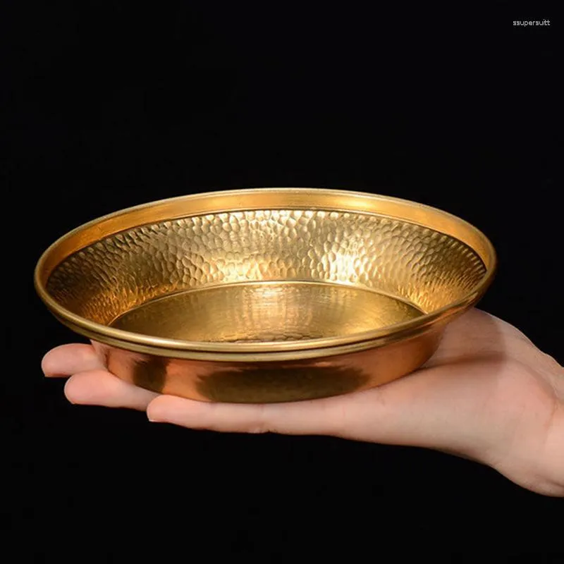 Decorative Figurines Buddhism Copper Manza Plate 15.4cm Auspicious Tibetan Brass Tantra Dish Worship For Buddha Tray Desktop Home Gift