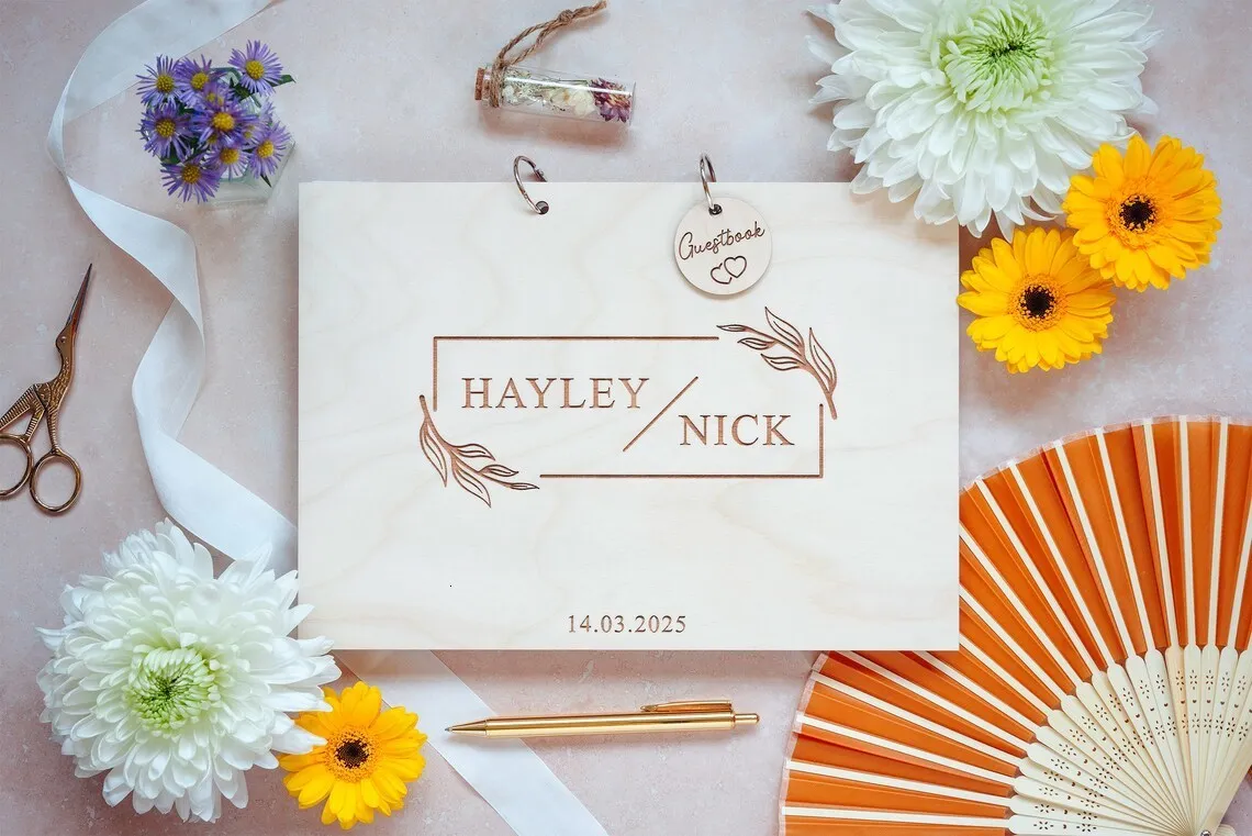 Other Event Party Supplies Personalised Floral Wedding Guest Book boho wedding book wooden Guestbook Modern alternative guestbook MemoryGuestbook 230824