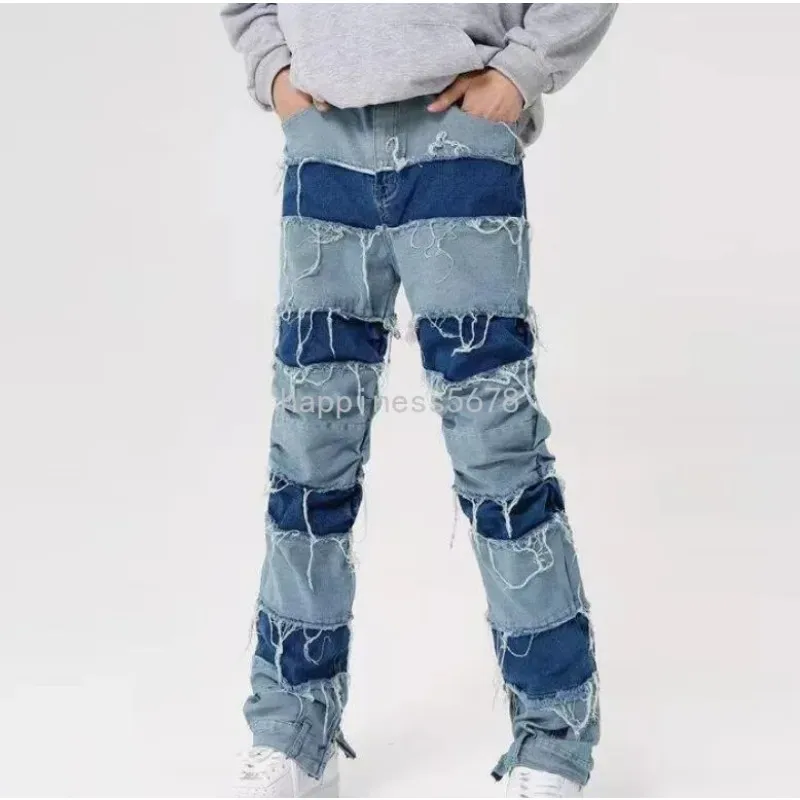 2023 Męskie dżinsy męskie Ropa Grunge Streetwear Ułożone workowate spodnie Mężczyźni Ubranie proste patchwork dżinsowe spodnie Homme