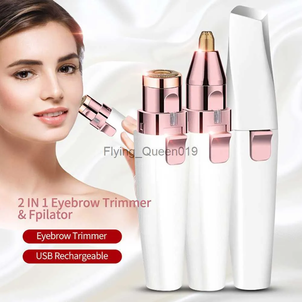 2 I 1 Electric Eyebrow Trimmer USB Raddningsbart hårborttagare Kvinnor Shaver Led Light Lady Epilator Razor Face Makeup Tool HKD230825