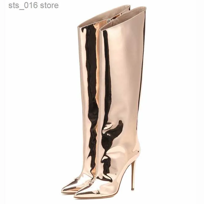 Boots Women's High Boots Gold Silver Pointed Toe Knee-high Boots for Woman Sexy High Heels Party Shoes Ladies Thigh High Boots T230824