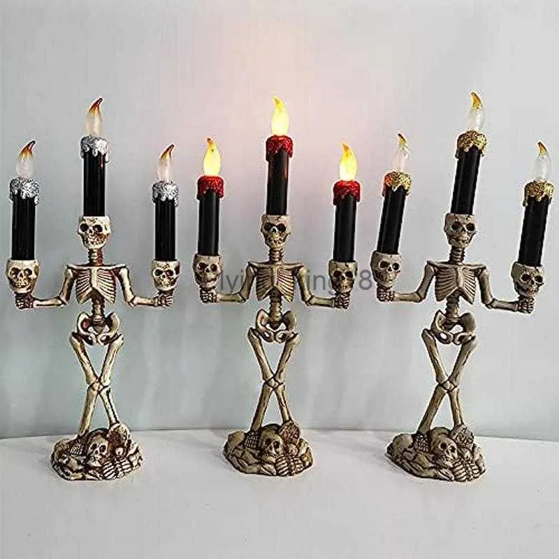 Halloween Kandelaar Decoraties Triple Skeleton Vlamloze Kaarshouder Stand LED Lamp Tafelblad Decor Voor Spookhuis Feestjes HKD230825