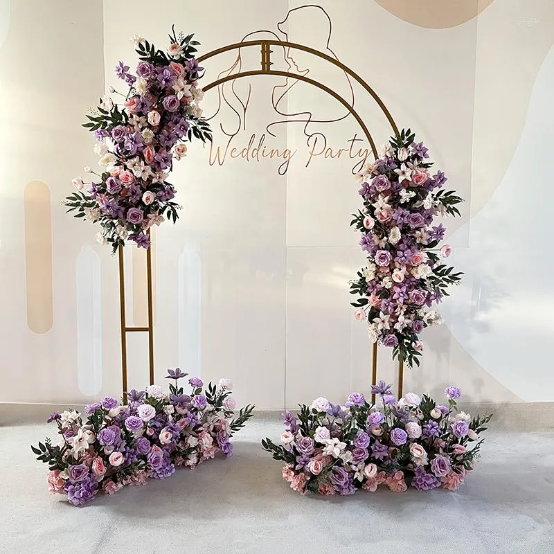 装飾的な花豪華な紫色のシャンパンローズ人工花の列結婚式の背景アーチ装飾ハングフローラルアレンジメントイベントパーティーPO