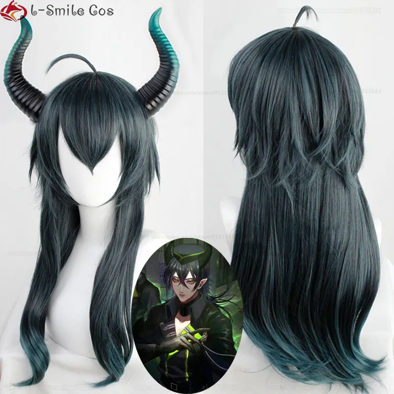 Parrucche Cosplay Anime Twisted-Wonderland MALLEUS DRACQMA Parrucca Cosplay 55 cm Capelli lunghi con corno Parrucche sintetiche resistenti al calore per feste Protezione per parrucca 230824