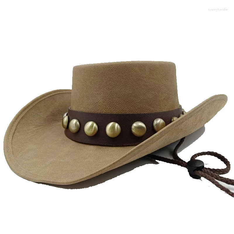 Berets couro homens mulheres preto ocidental cowboy chapéu aba larga ao ar livre sombrero hombre cowgirl